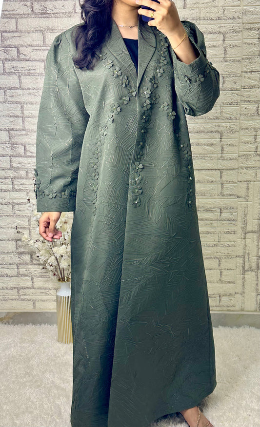 R022 Olive coat  Abaya Set