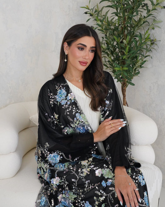 R127 Black wedding and Party  Abaya Set