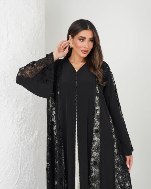 R137  Dantel  Black  Abaya Set