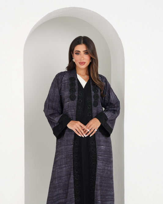 R151 Light blue and black  Abaya Set