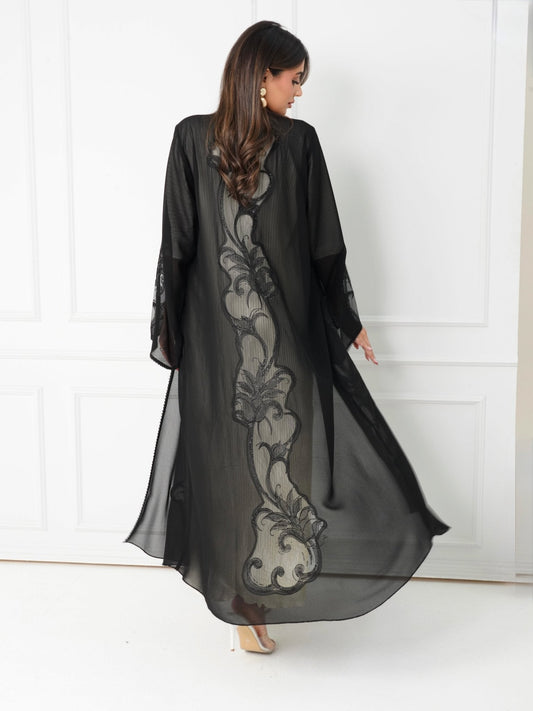 R171  Elegant Black summer wear  Abaya Set