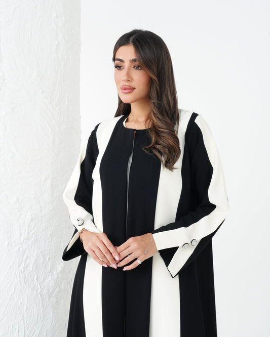 R175 Black And White Exclusive Designer  Abaya Set