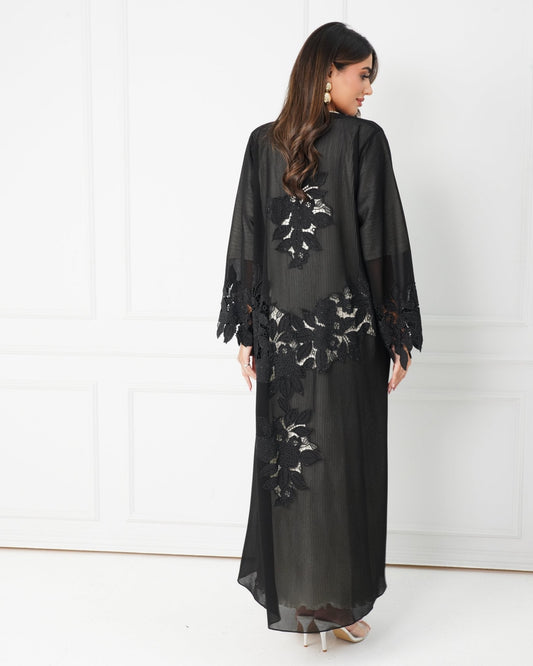 R184 Black elegant Dantel Abaya Set