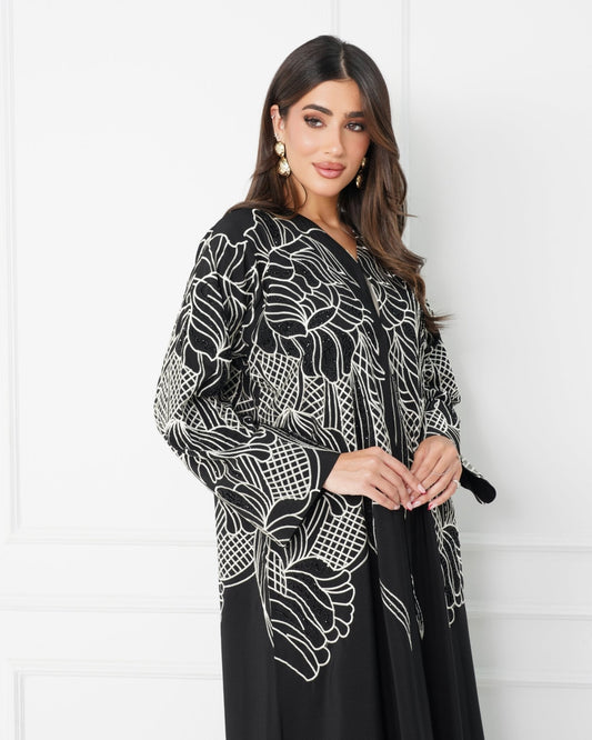 R189 Black Elegant  Summer collection Abaya Set